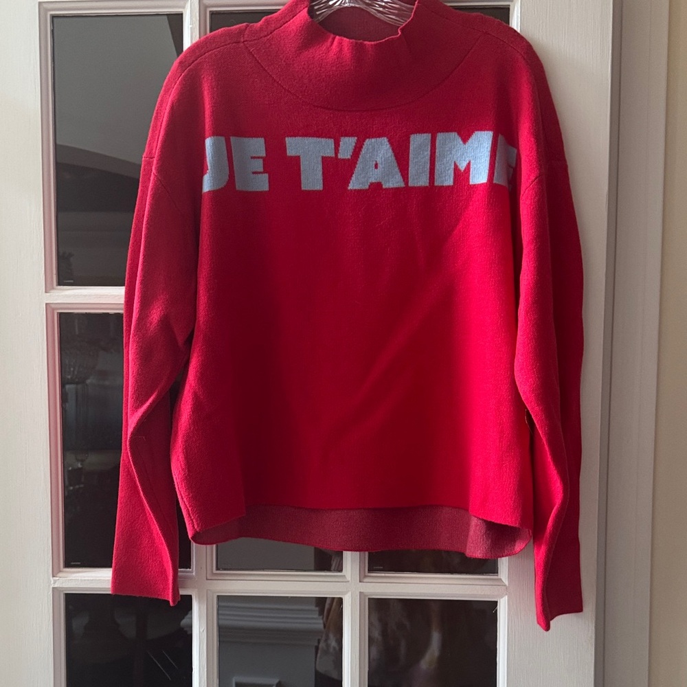 Red 'Je T'aime' Sweater Anthropologie New without tags!